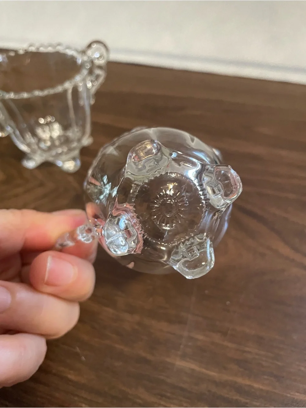 Clear Glass Creamer and Sugar Set with Scalloped Rim